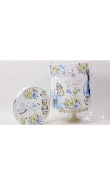 Trusou botez cu ursuleti ponei si flori albastre Teddy Bear Blue 13
